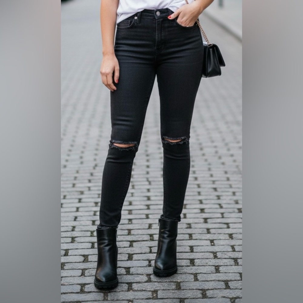 NWT Madewell Light Wash Black/Charcoal Distressed Skinny Jeans Mid Rise Size S/P